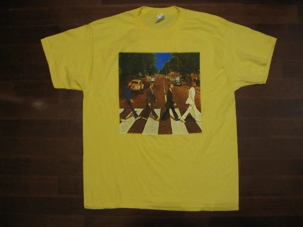 BEATLES-ABBEY ROAD- Vintige Yellow -T-SHIRT- Printed Front And Back